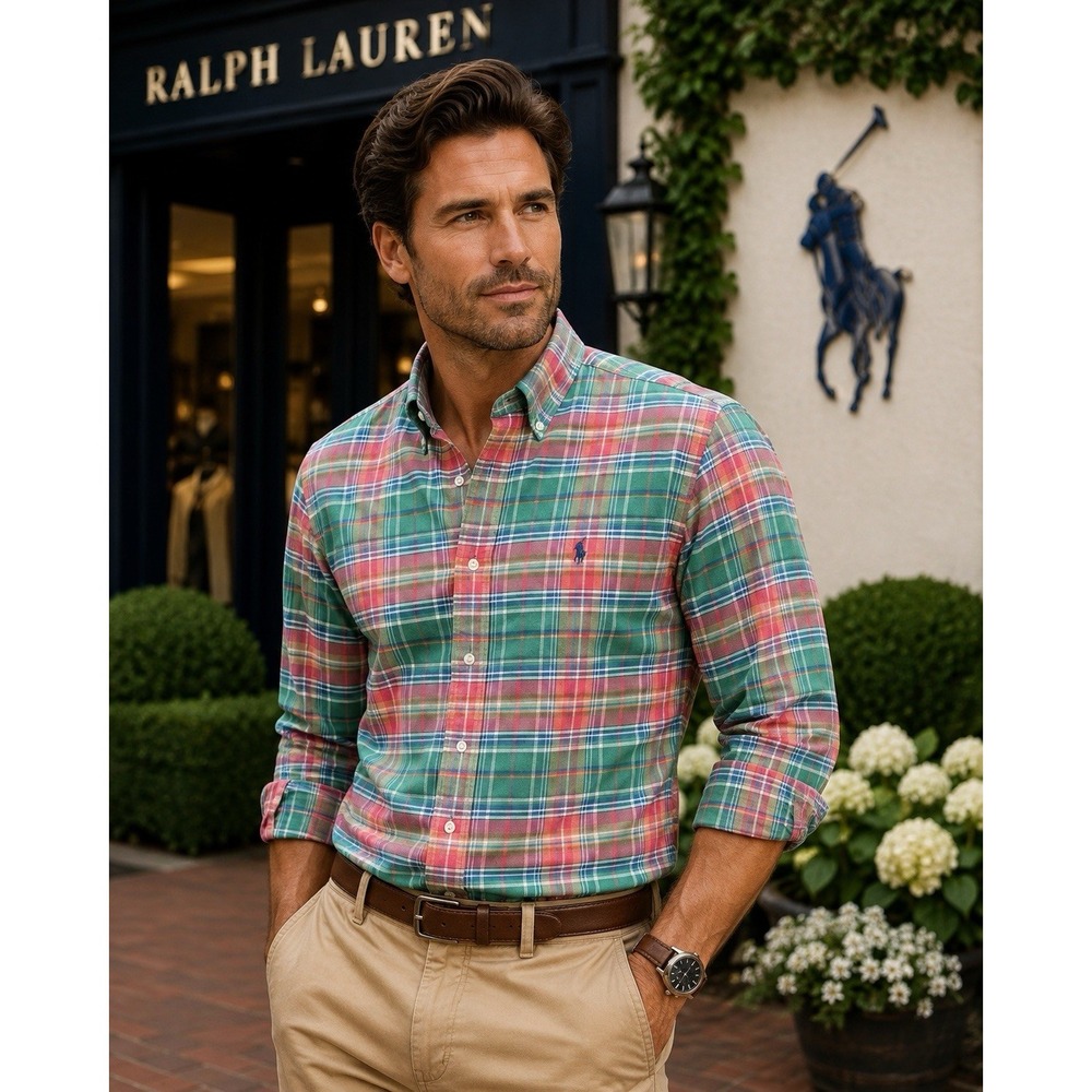 Polo Ralph Lauren Custom Fit Plaid Button Down Shirt Men's Large Cotton Classic